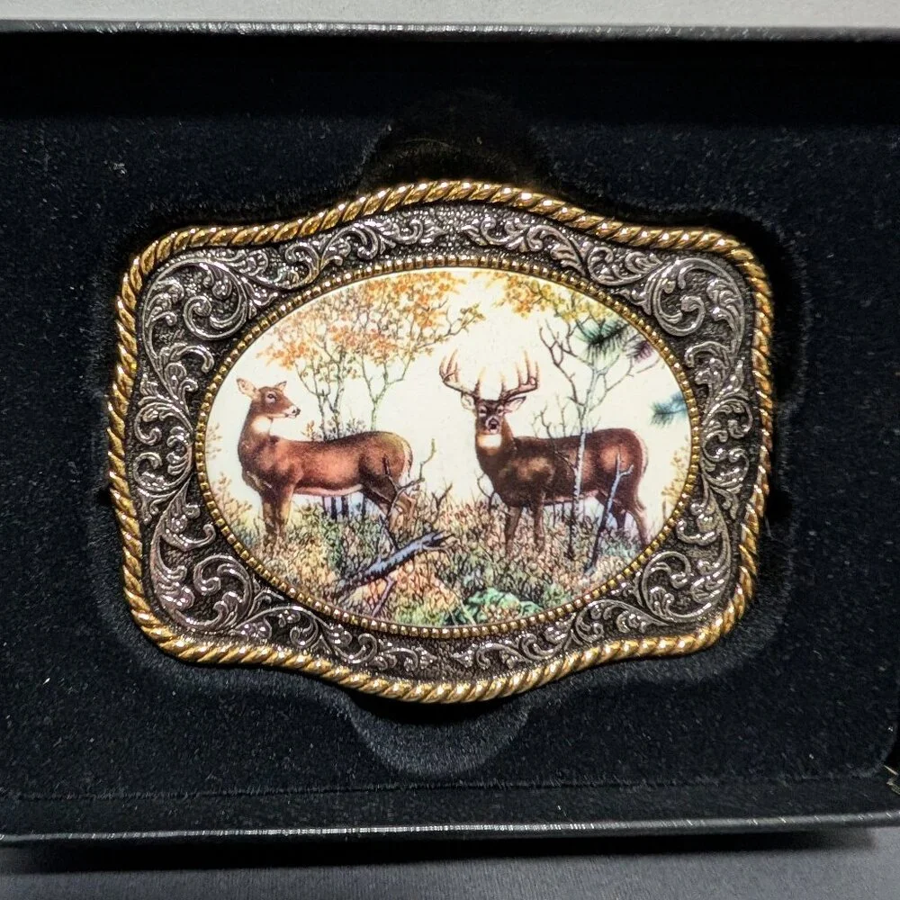 Franklin Mint Vintage Deer Belt Buckle Sportsman Year Series‎ Rick Fields New
